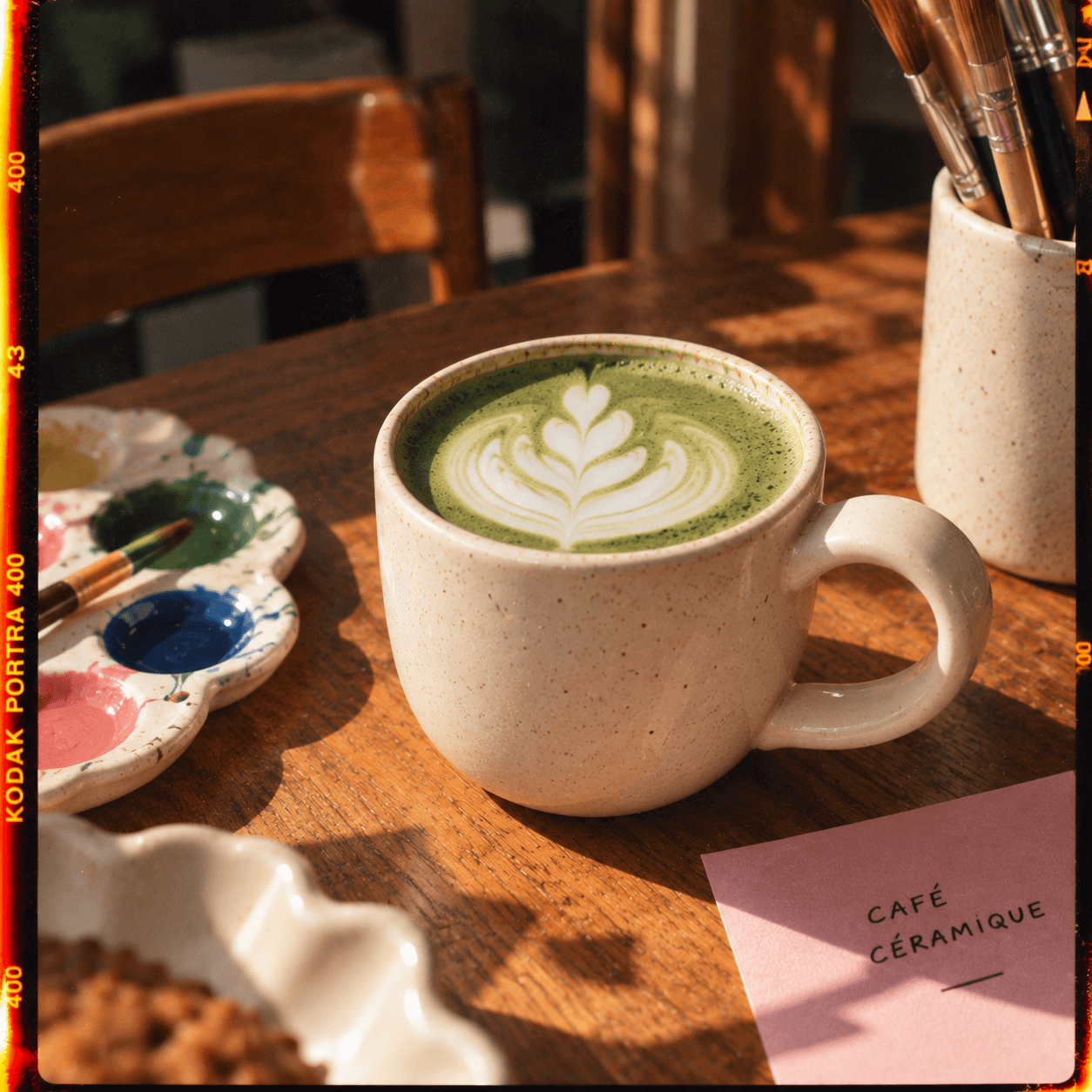 Matcha latte servi dans une tasse en céramique